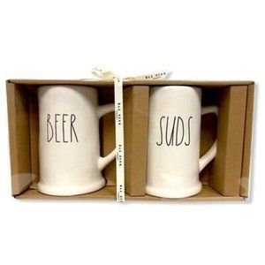 Rae Dunn Beer Steins Gift Set of 2 Mugs Heavy Pint
